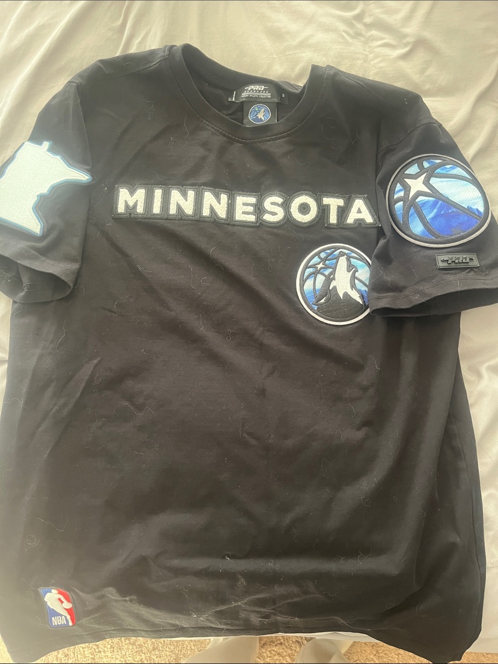 NBA Minnesota Black Tee with Blue Logo Patches